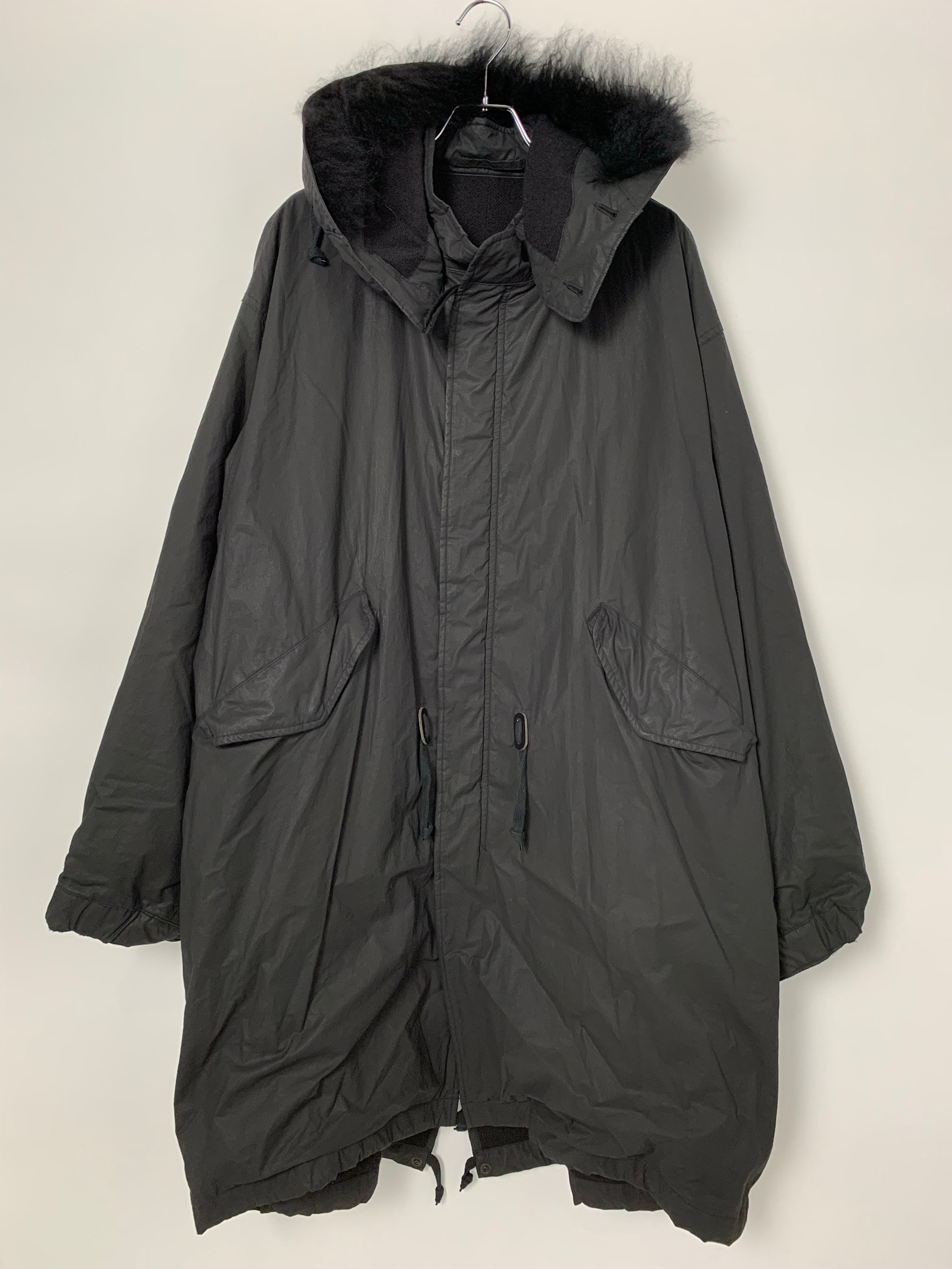 COMOLI Cotton Nylon Military Hooded Coat "Black"