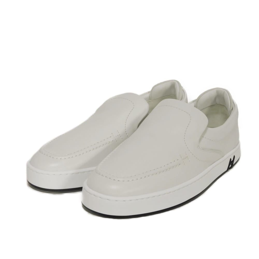 HERMES エルメス キディ スリッポン 現行 37 Hロゴ ステッチ シェーブルベロア ラバー 24cm 未使用 Hマーク カーフ ホワイト スニーカー 251080Z