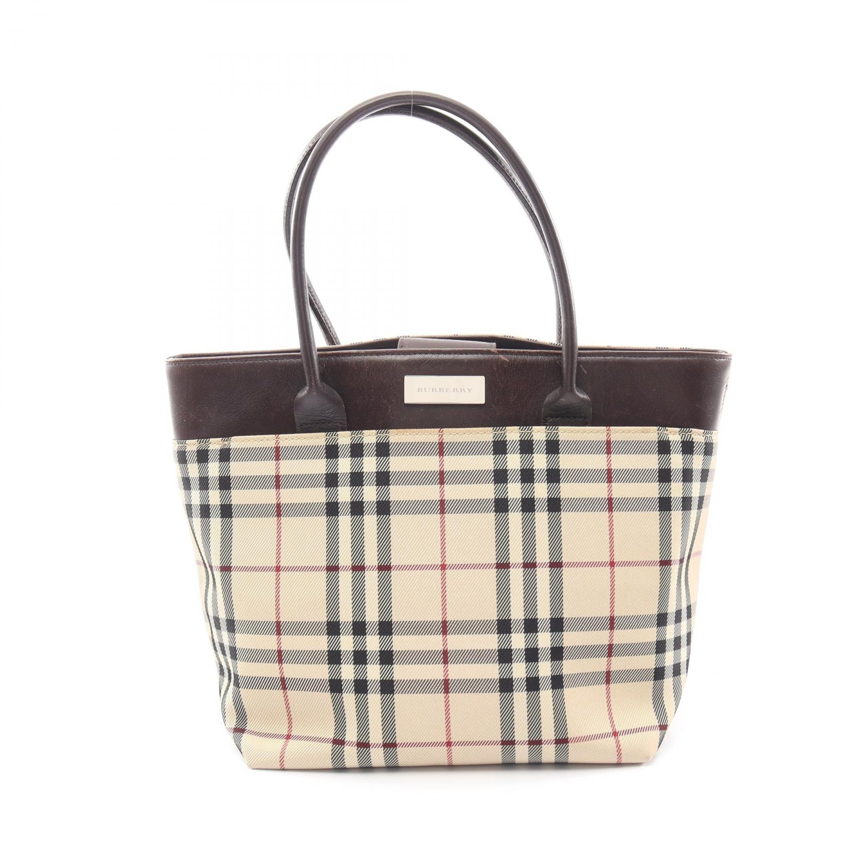 バーバリー BURBERRY ノバチェック ハンドバッグ バッグ キャンバス レザー レディース ベージュ系 / ブラウン系 【中古】