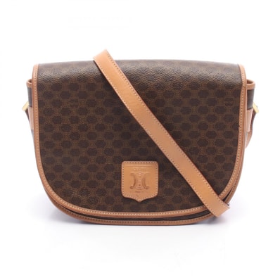 セリーヌ CELINE マカダム ショルダーバッグ バッグ PVCコーティングキャンバス レザー レディース ブラウン系 【中古】