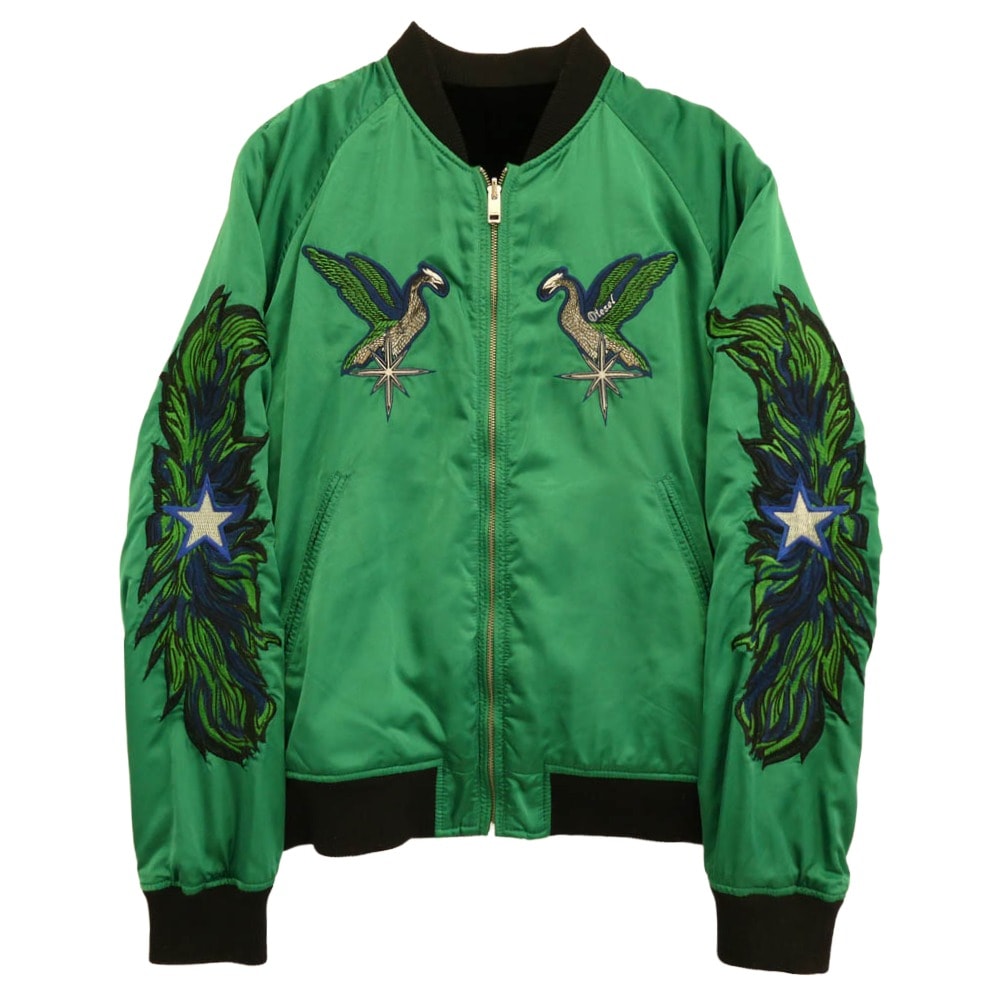 DIESEL ディーゼル スカジャン バック刺繍 ベロア リバーシブル スカジャン ブルゾン グリーン系 ブラック系 M【中古】