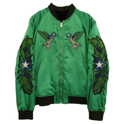 DIESEL ディーゼル スカジャン バック刺繍 ベロア リバーシブル スカジャン ブルゾン グリーン系 ブラック系 M【中古】