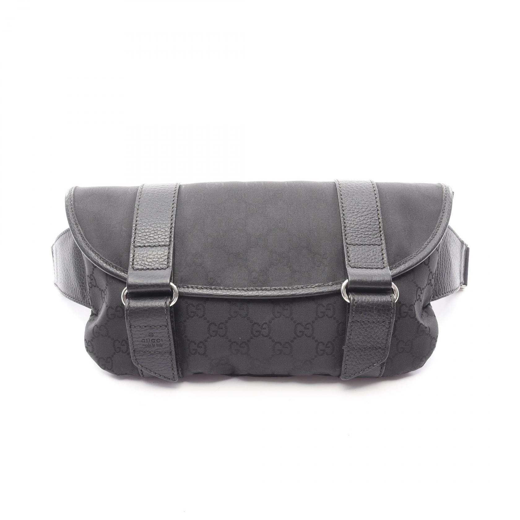 グッチ GUCCI GG柄 ウエストバッグ ボディバッグ バッグ ナイロン レザー メンズ レディース ブラック系 374617 【中古】