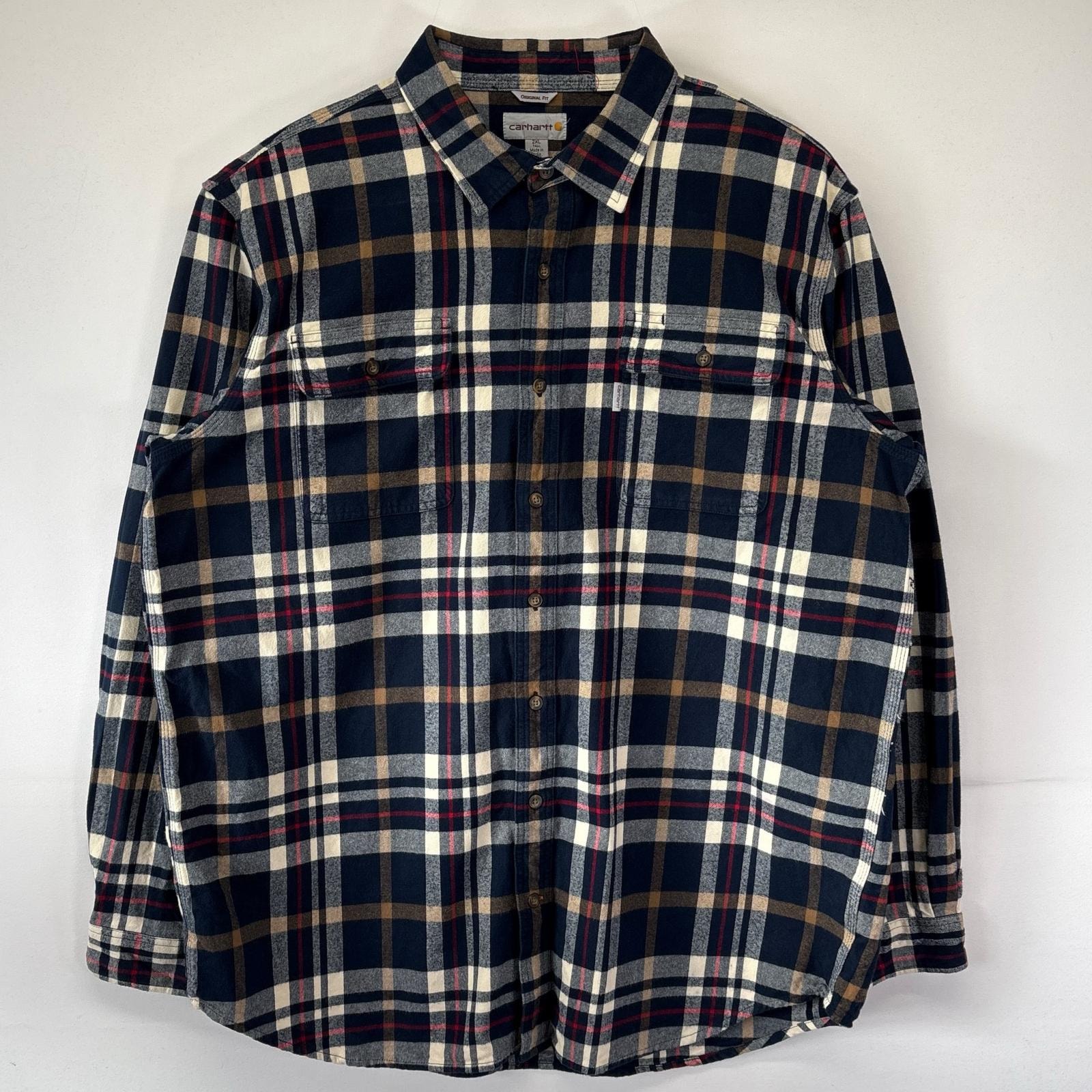 古着 カーハート Carhartt 長袖シャツ 大きいサイズ ネルシャツ チェック柄 ワンポイントロゴ刺繍ワーク 2XL マルチカラー メンズ