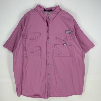 古着 コロンビア Columbia 半袖シャツ PFG フィッシングシャツ ワンポイントロゴ ショートスリーブ 2XL ピンク系 メンズ