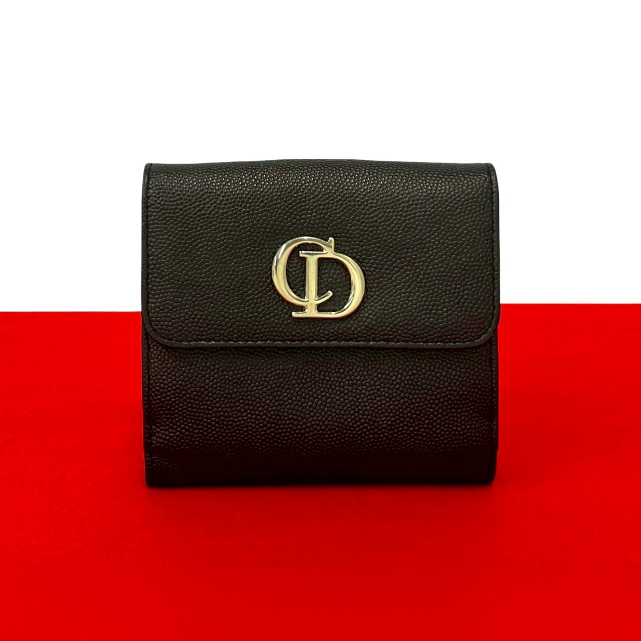Christian Dior ディオール CD ロゴ 金具 レザー 二つ折り財布 ブラック
 27485