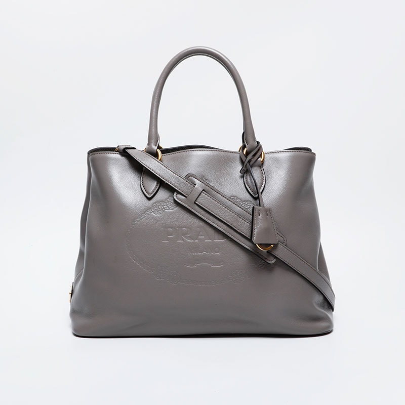 プラダ PRADA ロゴ 型押し レザー 2way ハンドバッグ【中古】