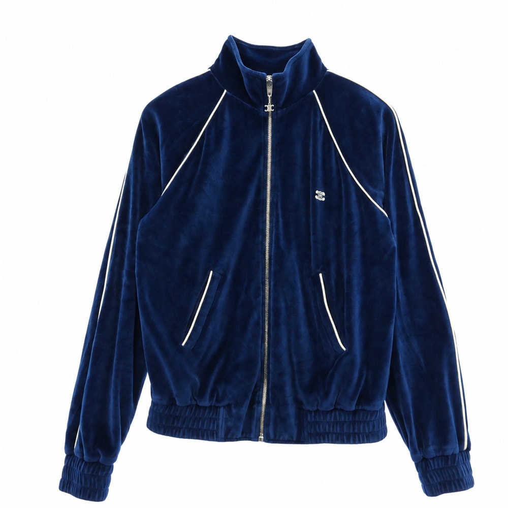 CELINE セリーヌ 24SS RV029748 トリオンフ ベルベット トラック スーツ 刺? ロゴ ベロア ジャケット ブルー系 XS【中古】