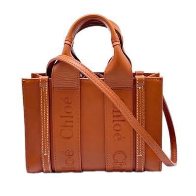 美品 Chloe クロエ Woody ミニトートバッグ CHC23SP237 I60 247 2wayトートバッグ ブラウン カーフレザー レディース