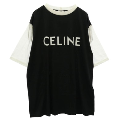 CELINE セリーヌ 22AW 2X29C671Q Fringe Oversized Logo Print T-Shirt フリンジ ビジュー オーバーサイズ ロゴ プリント Tシャツ ブラック系 S【新古品】【未使用】【中古】