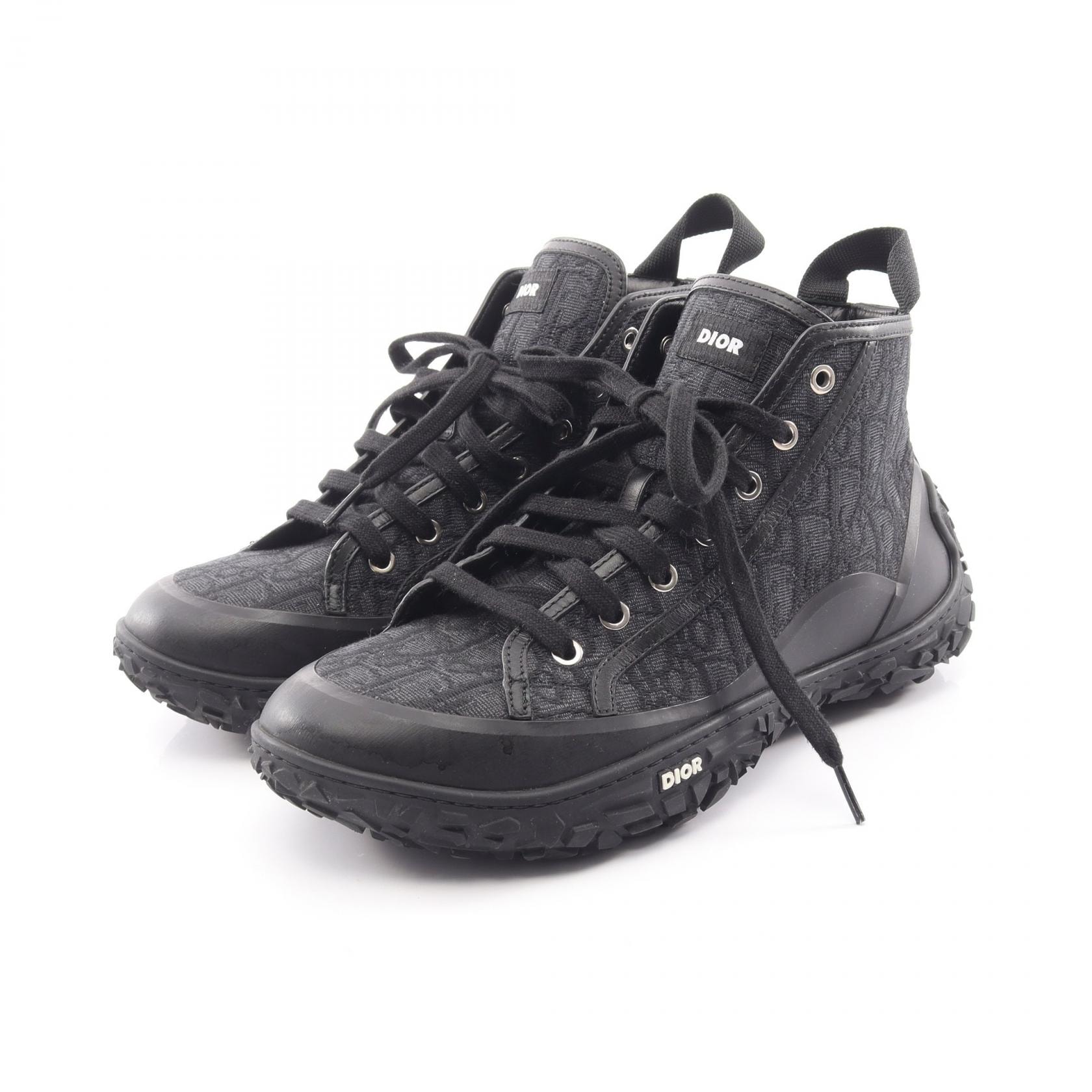 ディオール Dior B28 オブリークジャガード スニーカー 靴 キャンバス レザー メンズ ブラック系 3SH131ZJW96942 【中古】