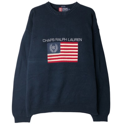 古着 ラルフローレン Ralph Lauren CHAPS チャップス 星条旗柄 コットンニットセーター メンズL相当/eaa399967