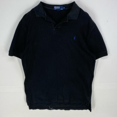 古着 ポロバイラルフローレン Polo by Ralph Lauren 鹿の子 半袖シャツ ワンポイント ポロシャツ M ブラック系 ストライプ メンズ