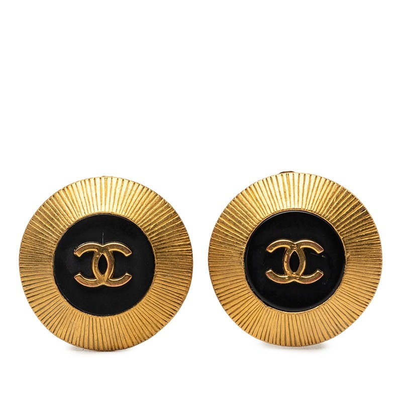 シャネル ココマーク ヴィンテージ イヤリング 95C ゴールド ブラック メッキ レディース CHANEL 中古