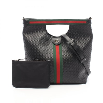 グッチ GUCCI ジリオ マイクログッチシマ 日本限定 2WAY ハンドバッグ バッグ レザー レディース ブラック系 865452 【中古】