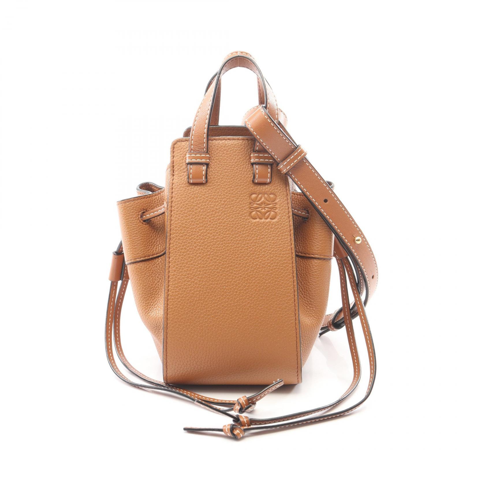 ロエベ LOEWE ハンモック ドローストリングバッグ ミニ 2WAY ハンドバッグ バッグ レザー レディース ブラウン系 【中古】