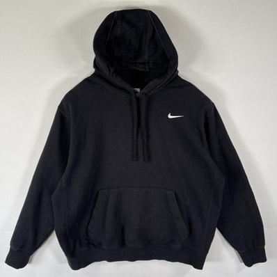 古着 ナイキ NIKE パーカー スウェット フーディ プルオーバー ワンポイントロゴ刺繍 大きいサイズ XL ブラック メンズ
