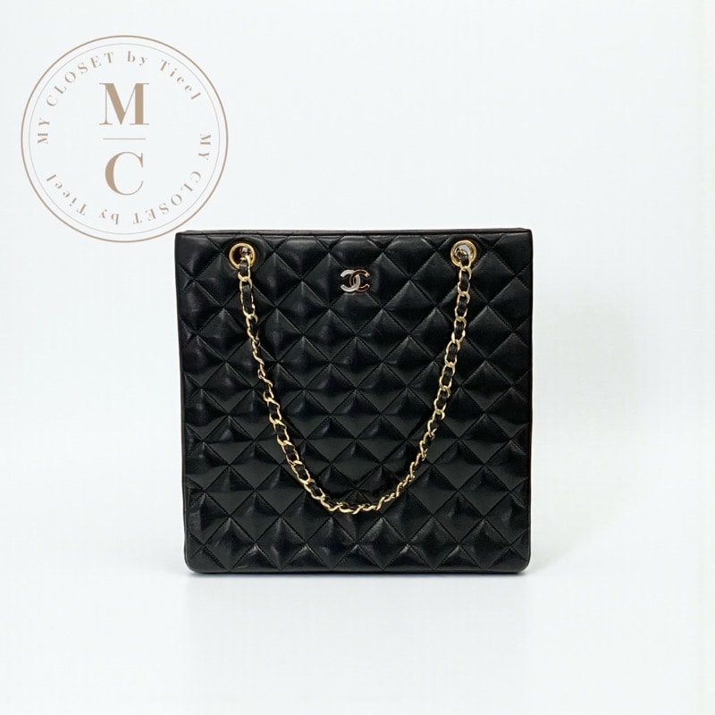 シャネル CHANEL バッグ トートバッグ ラムスキン ブラック ゴールド シルバー マトラッセ ココマーク チェーン