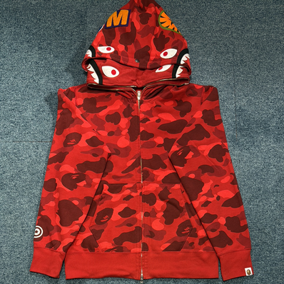 A BATHING APE COLOR CAMO SHARK WIDE FIT FULL ZIP DOUBLE HOODIE "Red"
