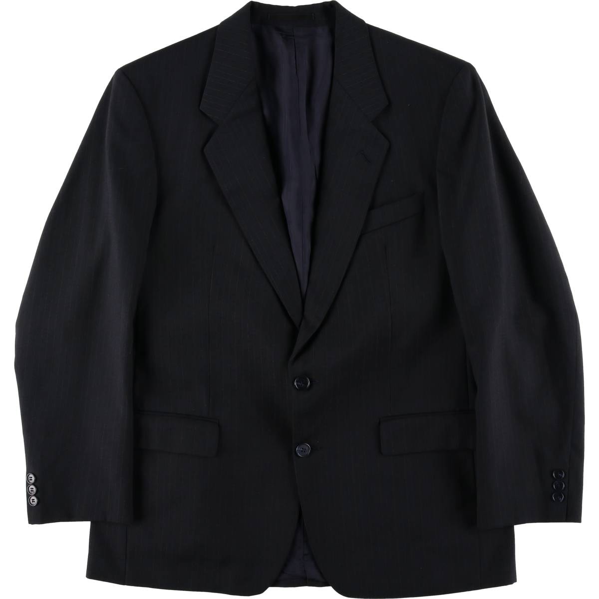 古着 セントマイケル St.Michael MARKS&SPENCER ストライプ柄 ポリ×ウールテーラードジャケット 英国製 メンズM相当/eaa628523