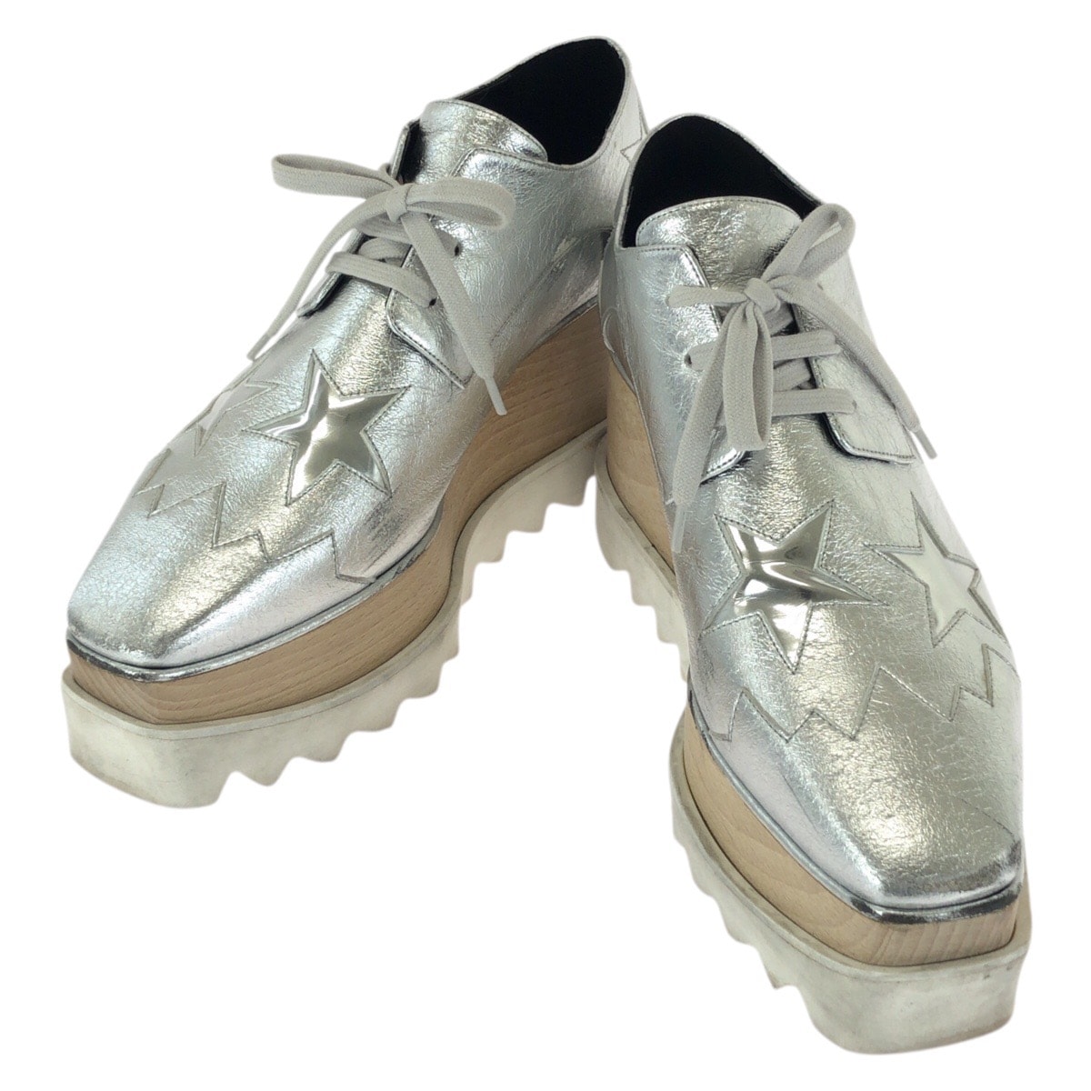 美品 Stella McCartney ステラマッカートニー エリス スター サイズ38 シルバー ポリウレタン ポリエステル/ スニーカー プラットフォーム 602710 【中古】