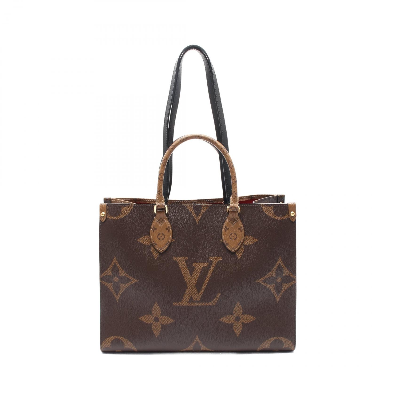 ルイ・ヴィトン LOUIS VUITTON オンザゴーMM トートバッグ バッグ PVCコーティングキャンバス レザー モノグラム・ジャイアント ベージュ レディース ブラウン系 / ベージュ系 M45321 【中古】