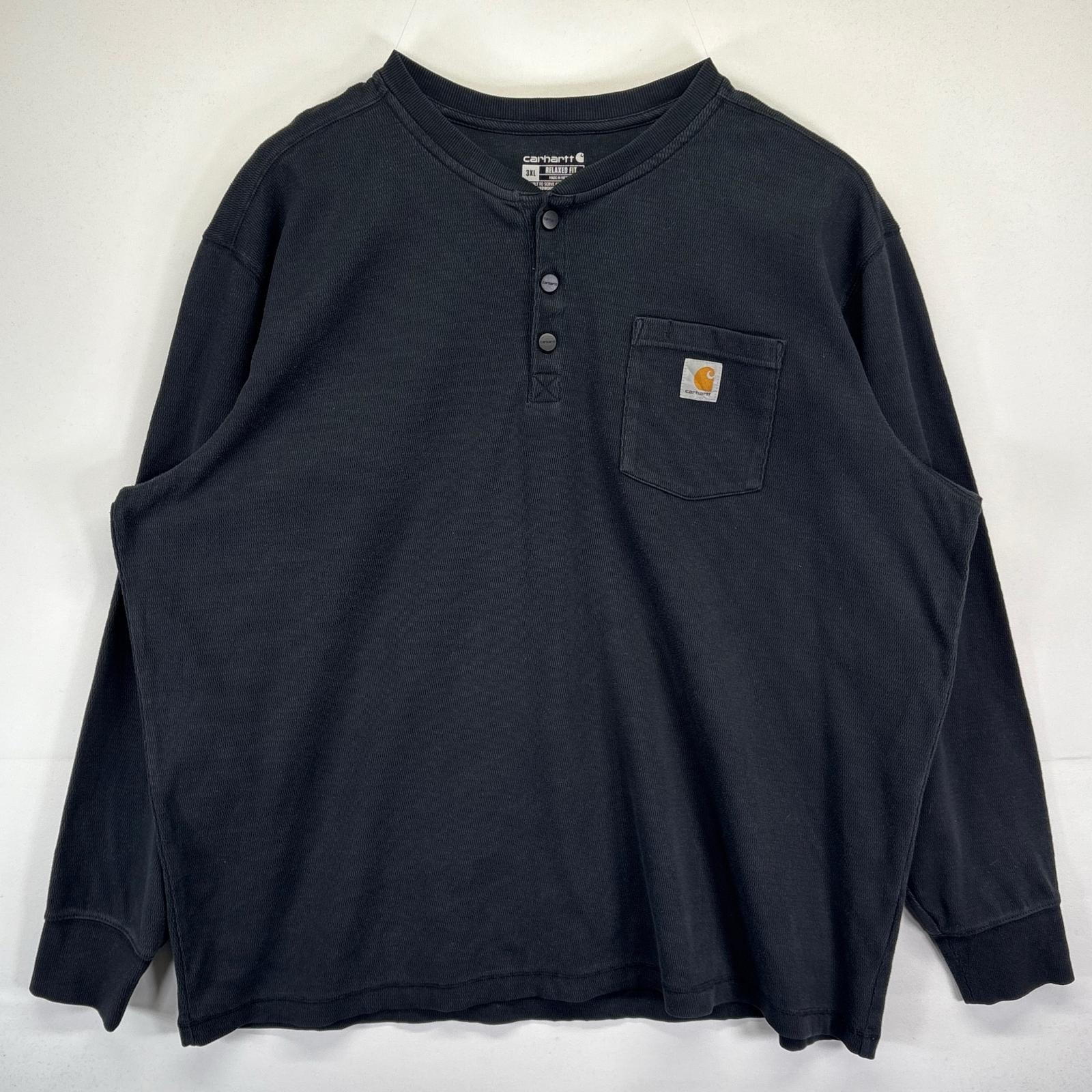古着 カーハート Carhartt 長袖Tシャツ 大きいサイズ ハーフボタン スナップボタン プルオーバー 3XL  ブラック メンズ