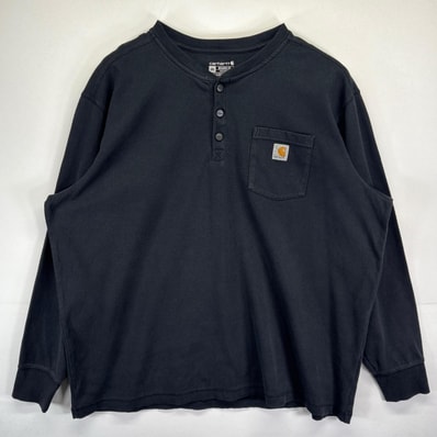 古着 カーハート Carhartt 長袖Tシャツ 大きいサイズ ハーフボタン スナップボタン プルオーバー 3XL ブラック メンズ