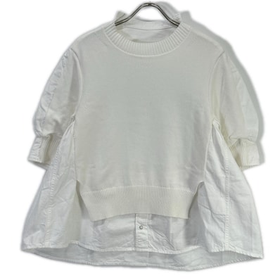 サカイ 25SS 25-07722 ホワイト レイヤード Popeline Knit Pullover/ポプリンニットプルオーバー 2