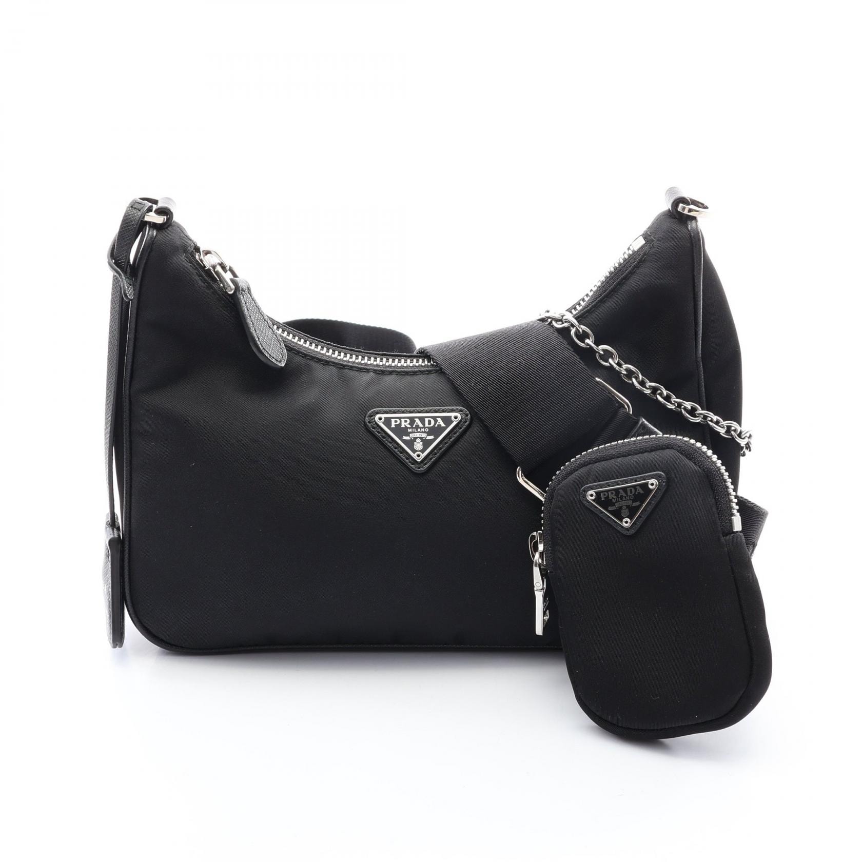 プラダ PRADA Re-Edition 2005 2WAY ショルダーバッグ バッグ ナイロン サフィアーノレザー レディース ブラック系 【中古】