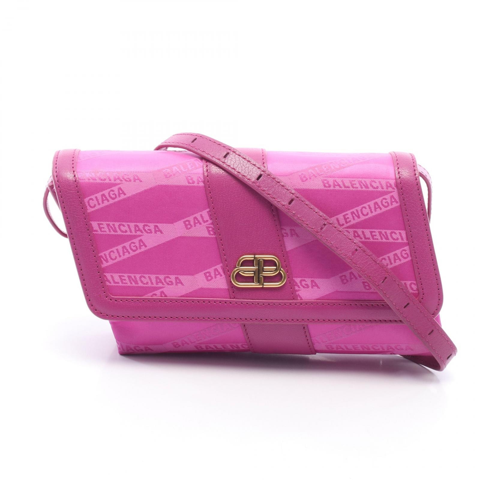 バレンシアガ BALENCIAGA MONOGRAM SHIFT WALLET ON STRAP ショルダーバッグ バッグ キャンバス レザー レディース ピンク系 581101 【中古】