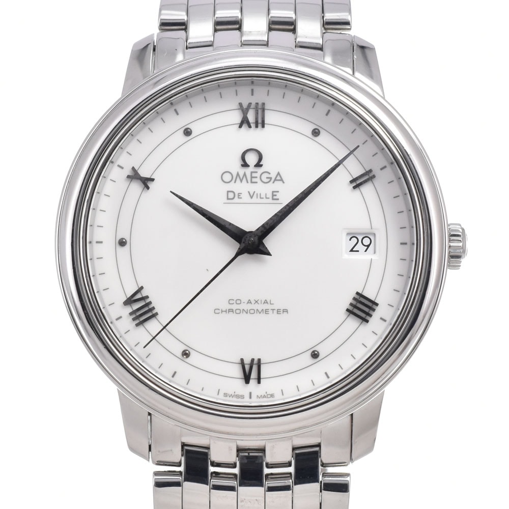 オメガ OMEGA 424.10.37.20.04.001 デビル プレステージ デイト CO-AXIAL ホワイト 自動巻き メンズ 良品 保証書付き 腕時計 D#149808