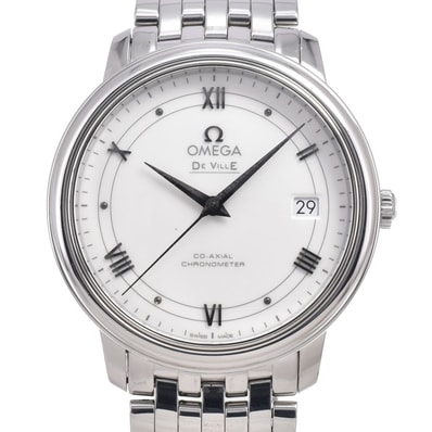 オメガ OMEGA 424.10.37.20.04.001 デビル プレステージ デイト CO-AXIAL ホワイト 自動巻き メンズ 良品 保証書付き 腕時計 D#149808
