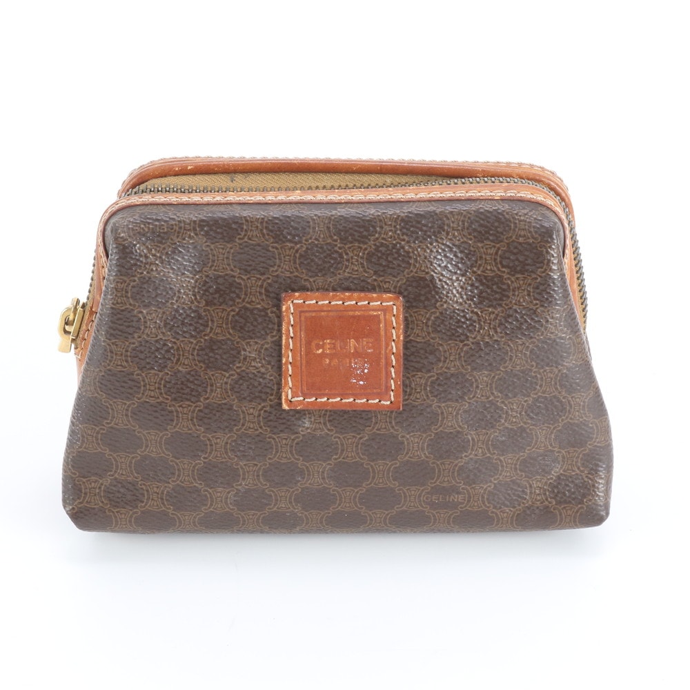 ■美品 セリーヌ マカダムポーチ レザー×コーティングキャンバス