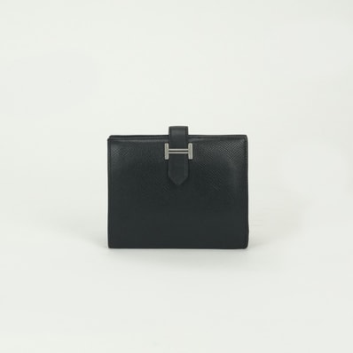 エルメス HERMES ベアンコンパクト ベアン コンパクト 財布 二つ折り財布 ミニ財布 ミニウォレット エプソン ノワール Noir ブラック Black 黒 シルバー金具 ヴォーエプソン