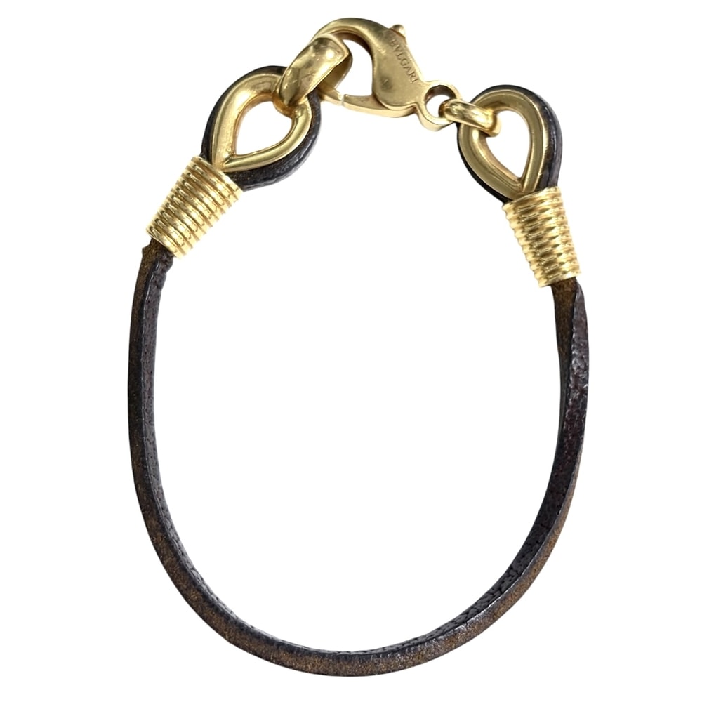 BVLGARI ブルガリ ブレスレット レザーチョーカー ジュエリー アクセサリー Au750 YG 18金 K18イエローゴールド    ブラウン 茶 レディース 約13.2g【中古品】