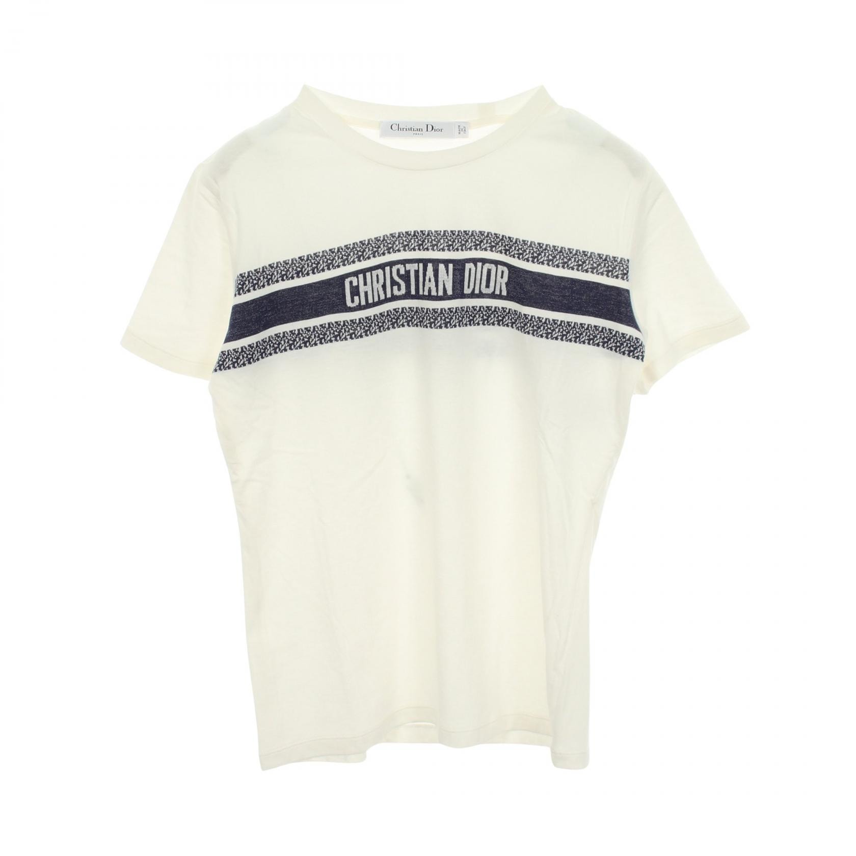ディオール Dior シグネチャーバンド 半袖Tシャツ 衣料品 トップス コットン レディース ホワイト系 / ネイビー系 143T04A4043 【中古】