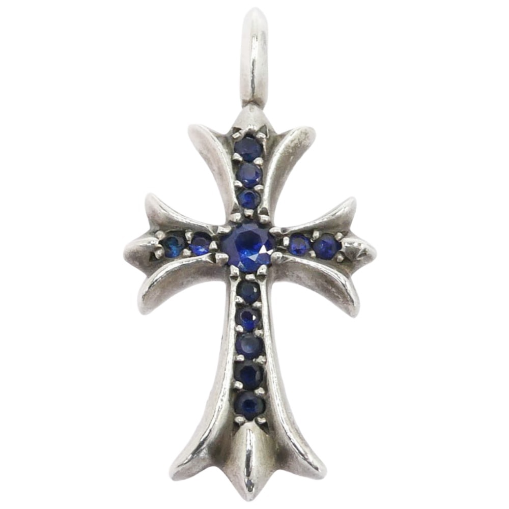 CHROME HEARTS クロムハーツ(原本無) ペンダントトップ TNY CRSF P SAP タイニーファット クロス PAVE パヴェサファイア ペンダントトップ シルバー系 ブルー系【中古】