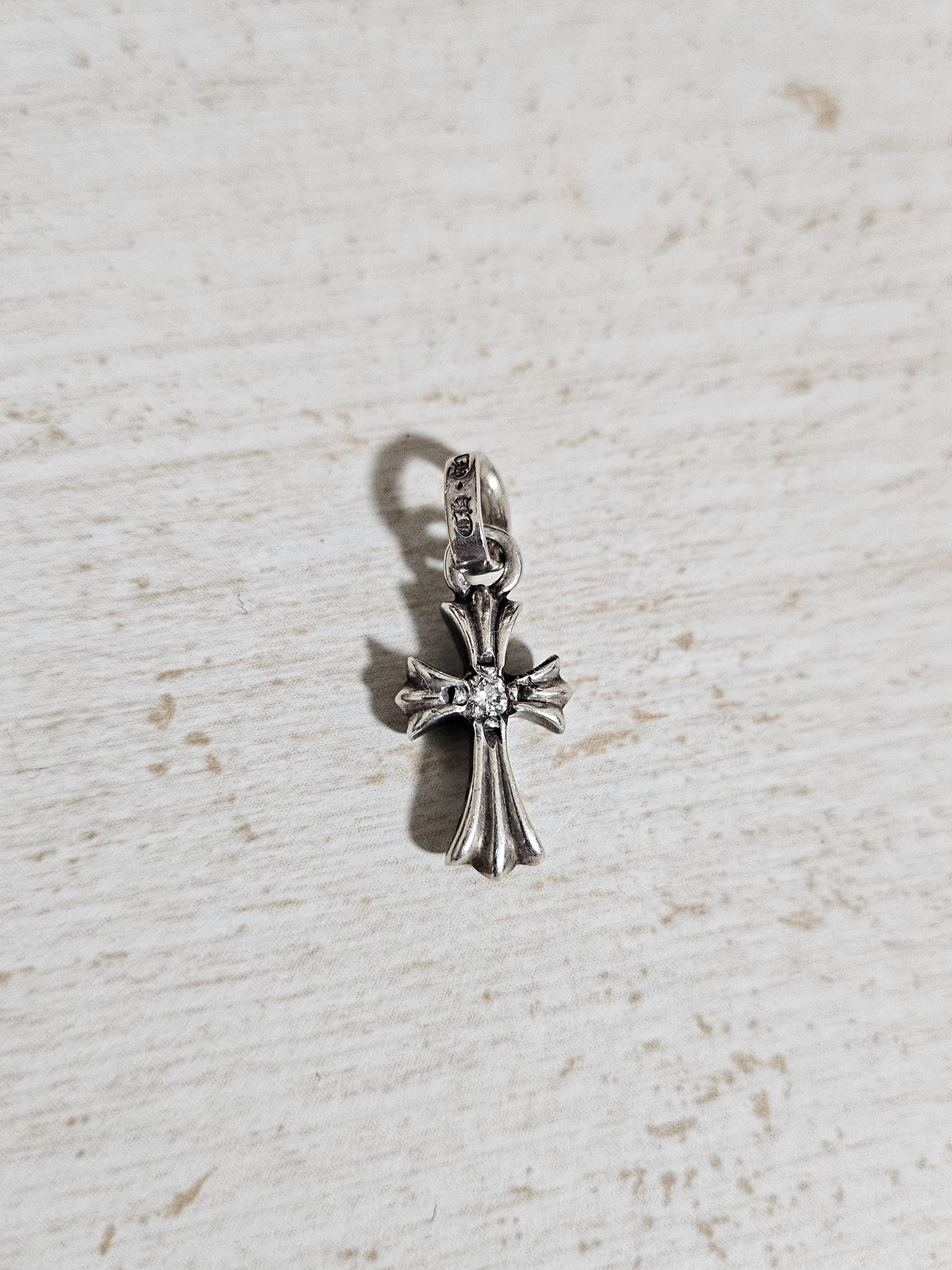 Chrome Hearts CH Cross Baby Fat Charm with Single Diamond "Silver"
