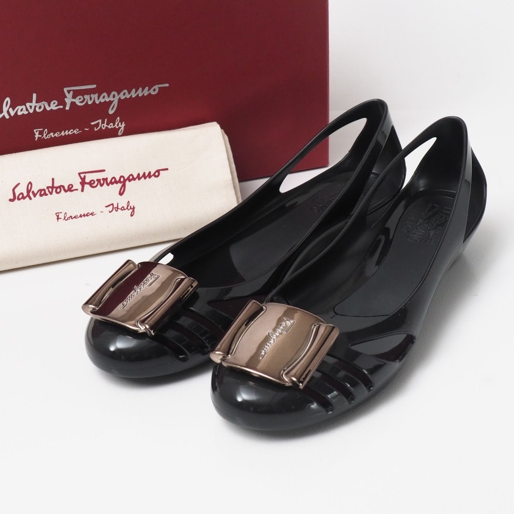 ■未使用品■Salvatore Ferragamo サルヴァトーレフェラガモ BERMUDA パンプス サイズ5 ラバー フラットシューズ 靴 イタリア製 20261016/RB1303