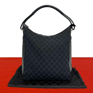 GUCCI グッチ GG ロゴ 柄 キャンバス レザー ショルダーバッグ ブラック
43013