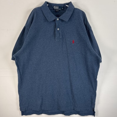 古着 90's/90年代 ポロバイラルフローレン Polo by Ralph Lauren 鹿の子 半袖 ポロシャツ ワンポイント ロゴ 刺繍 大きいサイズ 2ボタン XL ブルー系 無地 メンズ