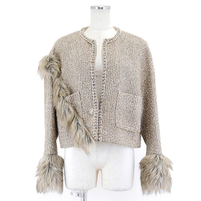 新品同様 シャネル ノーカラージャケット レディース ゴールド 36 CHANEL