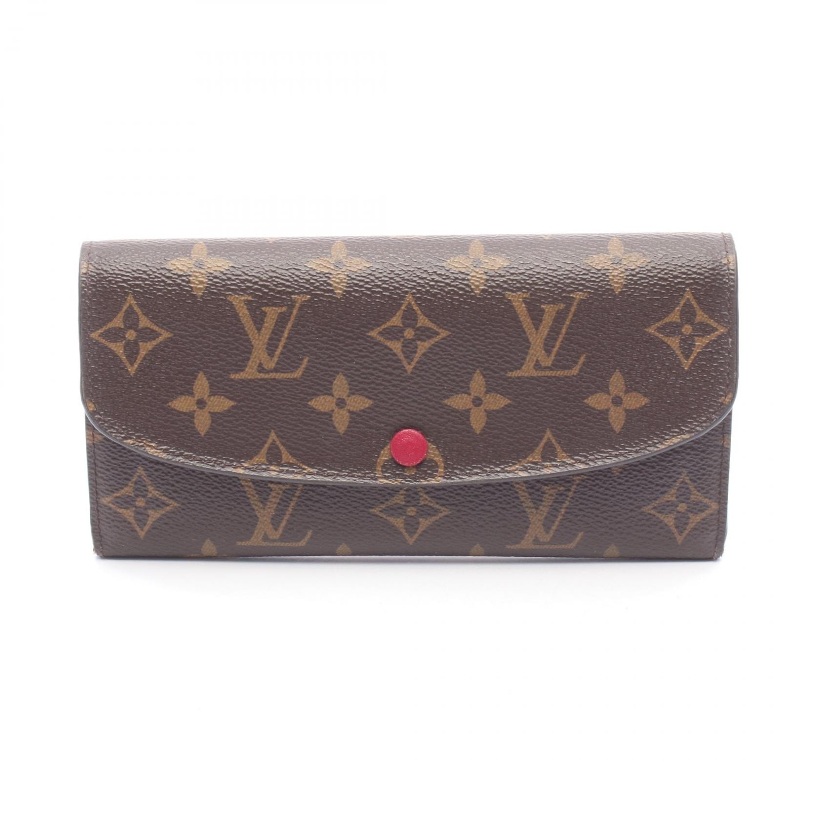 ルイ・ヴィトン LOUIS VUITTON ポルトフォイユ エミリー 二つ折り長財布 財布 レザー PVC モノグラム フューシャ レディース ブラウン系 / ピンク系 M60697 【中古】