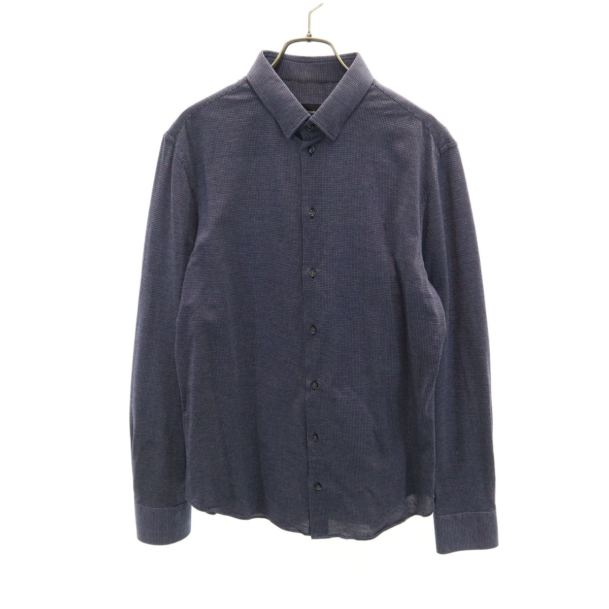 Emporio Armani エンポリオアルマーニ 総柄 長袖 隠し ボタンダウンシャツ 42 ネイビー