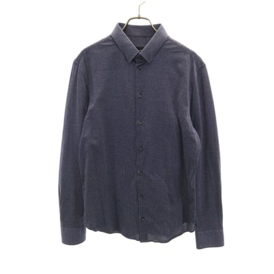 Emporio Armani エンポリオアルマーニ 総柄 長袖 隠し ボタンダウンシャツ 42 ネイビー