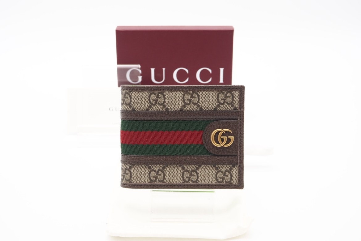 極美品 GUCCI グッチ オフィディア GG 二つ折り札入れ 597606 札入れ ベージュ ブラウン レッド グリーン コーティングキャンバス メンズ