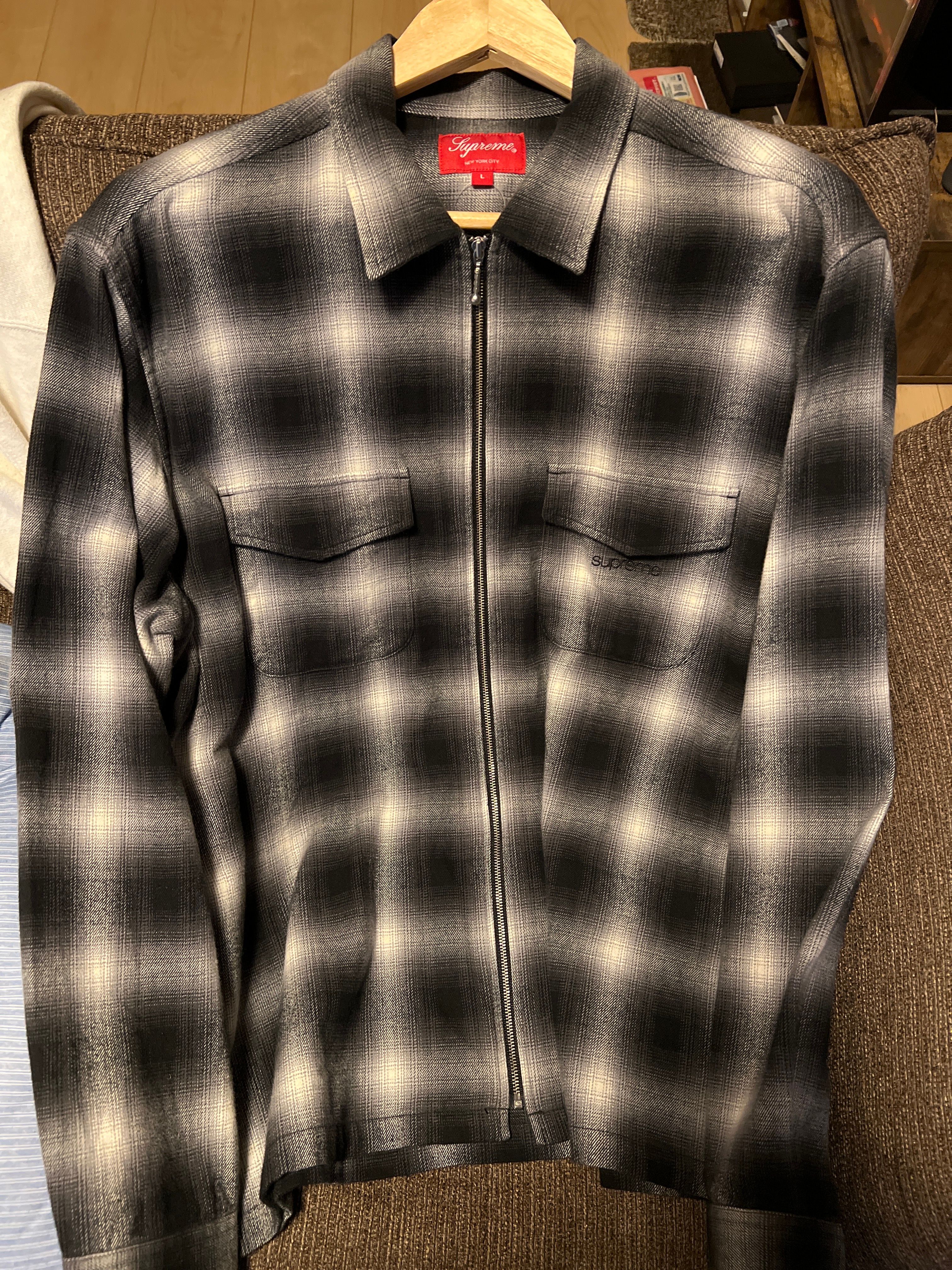 Supreme Shadow Plaid Flannel Zip Up Shirt "Black"