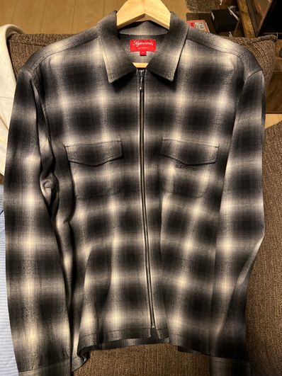 Supreme Shadow Plaid Flannel Zip Up Shirt "Black"