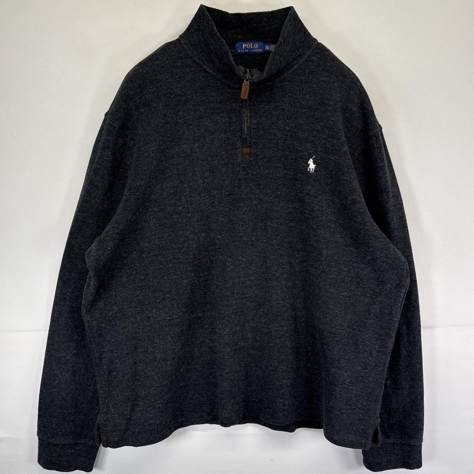 古着 ポロ・ラルフローレン POLO RALPH LAUREN スウェット ハーフジップ トレーナー 大きいサイズ ワンポイント ニット 14041  ダークグレー系 メンズ